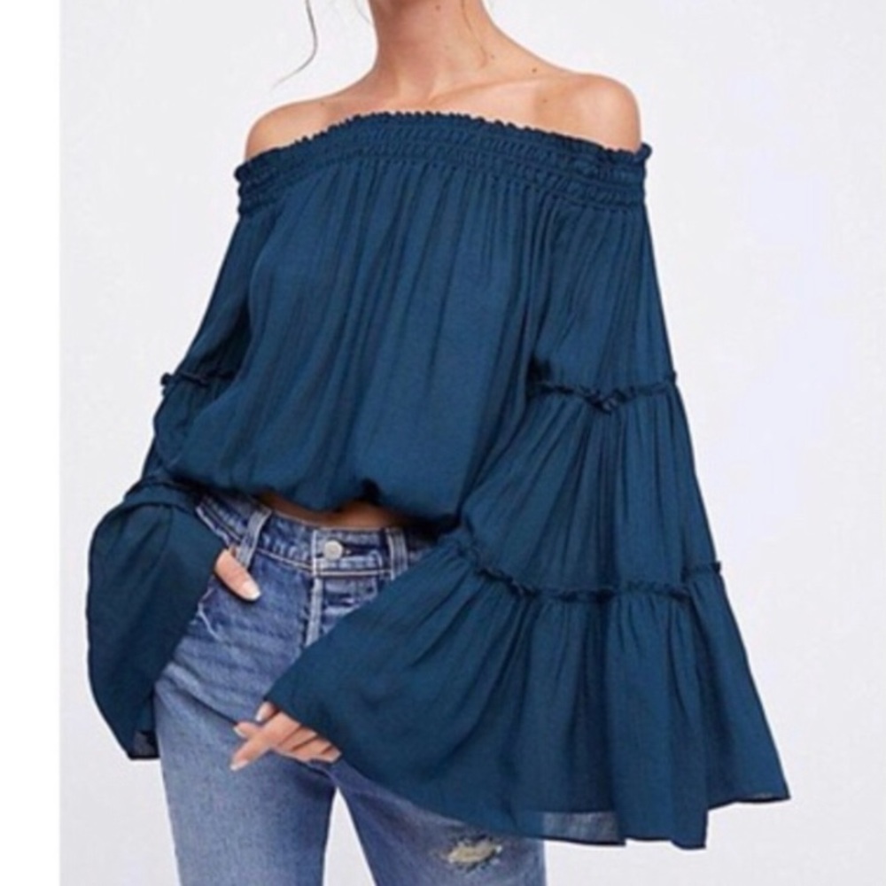 Free People Turquoise off the shoulder top